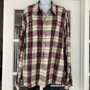 Wrangler Men's Maroon Cream Gray Check Long Sleeve Button Down Shirt 2 XL